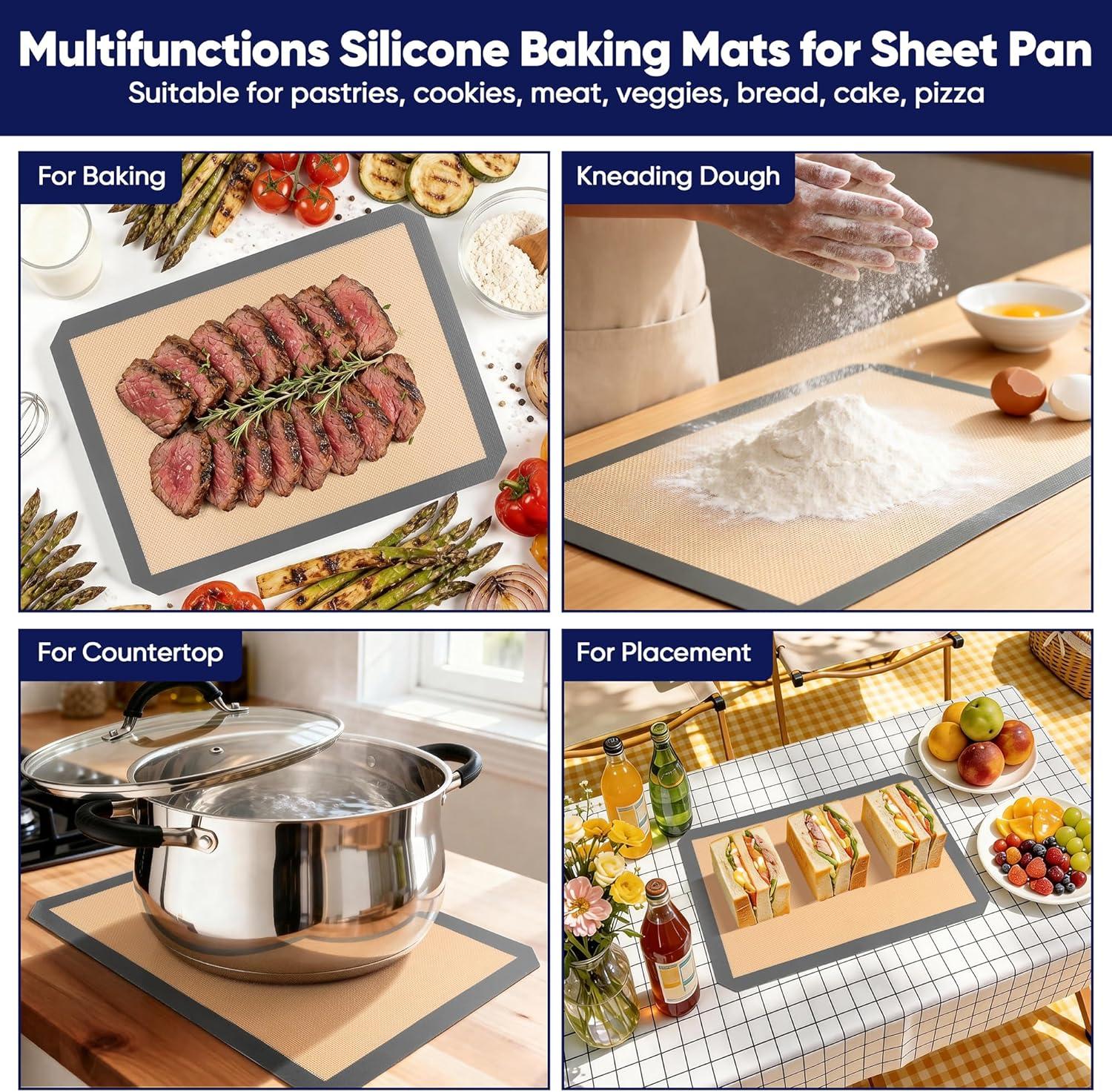 imageEfar Small Silicone Baking Mats 2Pack Nonstick Reusable Silicone Mat for Toaster Oven Pan Baking Cookie Fit 75x10 Rectangle Sheet Tray for Steak Food Grade amp HeatResistant Easy Clean Gray15x11 inch