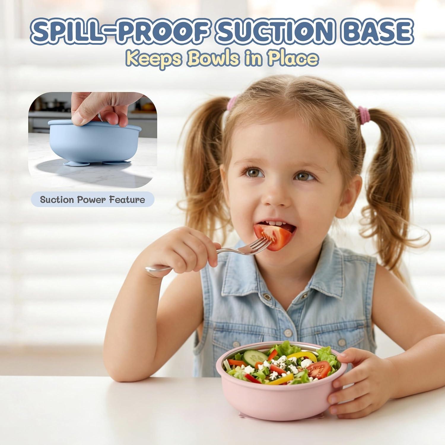 imageEfar Stainless Steel Baby Bowls with Suction 4 Pack Removable Colorful Silicone Sleeve Toddlers Kids Bowl NonToxic Snack Container for Baby Food Feeding NonSlip amp Unbreakable Dishwasher Safe