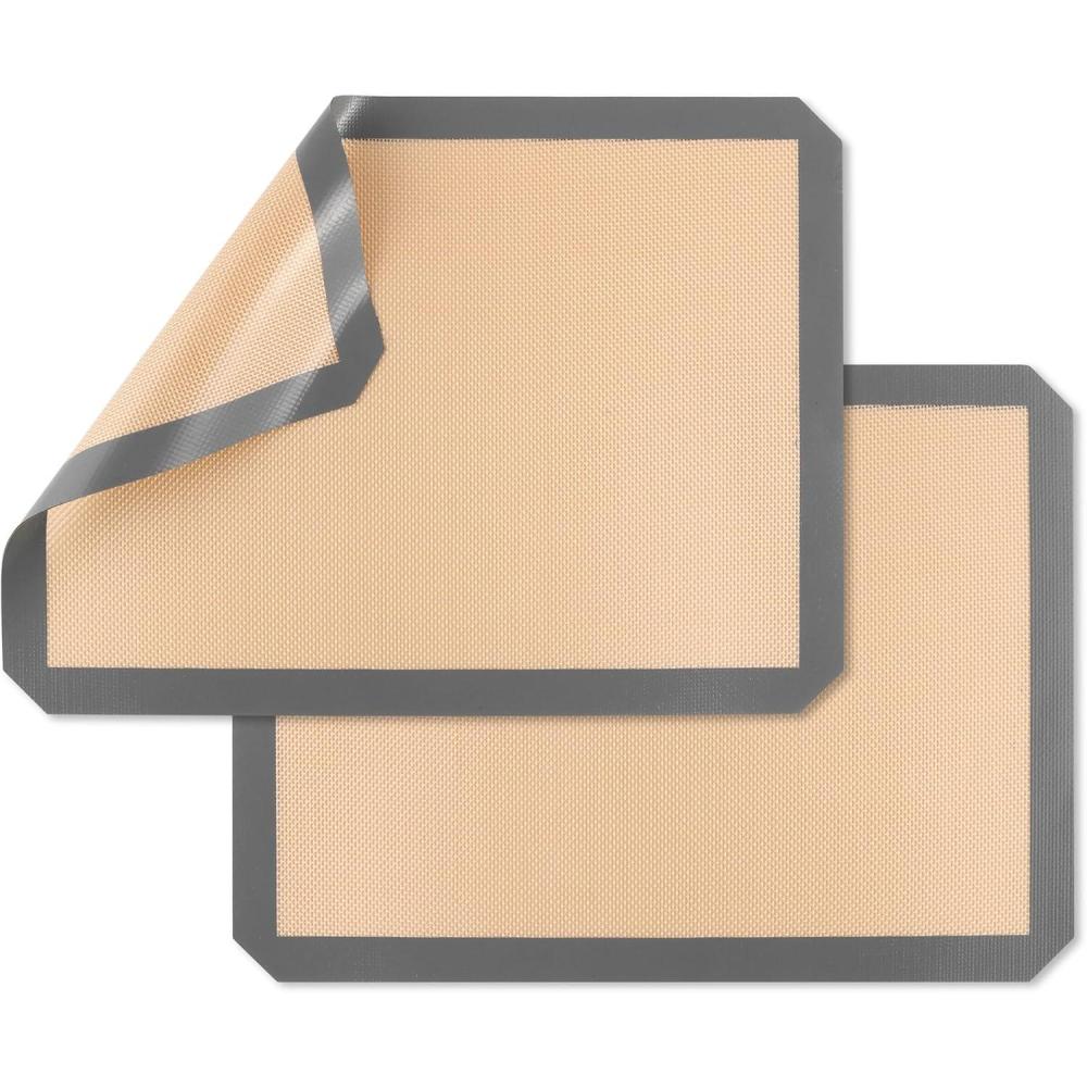 imageEfar Small Silicone Baking Mats 2Pack Nonstick Reusable Silicone Mat for Toaster Oven Pan Baking Cookie Fit 75x10 Rectangle Sheet Tray for Steak Food Grade amp HeatResistant Easy Clean Gray95x71 inch