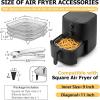 E-far Air Fryer Rack, 7.9” Round Air Fryer Basket Accessories for Oven, 3-Tier Stackable Stainless Steel Dehydrator Rack Set for Frying Roasting, With Silicon Feet & Anti-scald Clip, Dishwasher Safe(7.7 inch Square Rack)