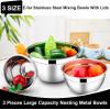 E-far Mixing Bowls With Lids Sets of 5, 10-Piece Stainless Steel Salad Metal Nesting Bowl for Baking Cooking and Prepping, Airtight Lid & Stackable Design, Size 4.6, 3, 2.1, 1.5, 0.7 QT, Blue(Black)