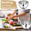 E-far Mixing Bowls With Lids Sets of 5, 10-Piece Stainless Steel Salad Metal Nesting Bowl for Baking Cooking and Prepping, Airtight Lid & Stackable Design, Size 4.6, 3, 2.1, 1.5, 0.7 QT, Khaki(Khaki)