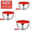 E-far Mixing Bowls With Lids Sets of 5, 10-Piece Stainless Steel Salad Metal Nesting Bowl for Baking Cooking and Prepping, Airtight Lid & Stackable Design, Size 4.6, 3, 2.1, 1.5, 0.7 QT, Blue(Red)
