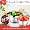 E-far Mixing Bowls With Lids Sets of 5, 10-Piece Stainless Steel Salad Metal Nesting Bowl for Baking Cooking and Prepping, Airtight Lid & Stackable Design, Size 4.6, 3, 2.1, 1.5, 0.7 QT, Black(Red)