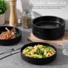 E-far Pasta Bowls Set of 4, 35oz Large Salad Bowl Plate for Dinner Serving Soup, Wide & Shallow Ceramic Stoneware Pasta Plates, Microwave & Dishwasher Safe, Reactive Glaze Texture-Stripe, Matte Black(Matte Black)