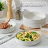 E-far Pasta Bowls Set of 4, 35oz Large Salad Bowl Plate for Dinner Serving Soup, Wide & Shallow Ceramic Stoneware Pasta Plates, Microwave & Dishwasher Safe, Reactive Glaze Texture-Stripe, Matte Black(Speckled White)