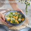 E-far Pasta Bowls Set of 4, 35oz Large Salad Bowl Plate for Dinner Serving Soup, Wide & Shallow Ceramic Stoneware Pasta Plates, Microwave & Dishwasher Safe, Reactive Glaze Texture-Stripe, Matte Black(Dusty Blue)
