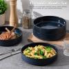 E-far Pasta Bowls Set of 4, 35oz Large Salad Bowl Plate for Dinner Serving, Wide & Shallow Ceramic Stoneware Pasta Plates, Microwave & Dishwasher Safe, Reactive Glaze Textured Stripes, Dark Blue(Starry Blue)