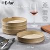E-far Pasta Bowls Set of 4, 35oz Large Salad Bowl Plate for Dinner Serving, Wide & Shallow Ceramic Stoneware Pasta Plates, Microwave & Dishwasher Safe, Reactive Glaze Textured Stripes, Dark Blue(Caramel Khaki)