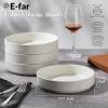 E-far Pasta Bowls Set of 4, 35oz Large Salad Bowl Plate for Dinner Serving, Wide & Shallow Ceramic Stoneware Pasta Plates, Microwave & Dishwasher Safe, Reactive Glaze Textured Stripes, Dark Blue(Speckled White)