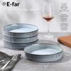 E-far Pasta Bowls Set of 4, 35oz Large Salad Bowl Plate for Dinner Serving, Wide & Shallow Ceramic Stoneware Pasta Plates, Microwave & Dishwasher Safe, Reactive Glaze Textured Stripes, Dark Blue(Dusty Blue)