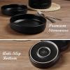 E-far Pasta Bowls Set of 4, 35oz Large Salad Bowl Plate for Dinner Serving, Wide & Shallow Ceramic Stoneware Pasta Plates, Microwave & Dishwasher Safe, Reactive Glaze Textured Stripes, Dark Blue(Matte Black)