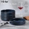 E-far Pasta Bowls Set of 4, 35oz Large Salad Bowl Plate for Dinner Serving, Wide & Shallow Ceramic Stoneware Pasta Plates, Microwave & Dishwasher Safe, Reactive Glaze Textured Stripes, Dark Blue(Starry Blue)