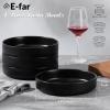 E-far Pasta Bowls Set of 4, 35oz Large Salad Bowl Plate for Dinner Serving, Wide & Shallow Ceramic Stoneware Pasta Plates, Microwave & Dishwasher Safe, Reactive Glaze Textured Stripes, Dark Blue(Matte Black)