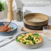 E-far Pasta Bowls Set of 4, 35oz Large Salad Bowl Plate for Dinner Serving, Wide & Shallow Ceramic Stoneware Pasta Plates, Microwave & Dishwasher Safe, Reactive Glaze Textured Stripes, Dark Blue(Multicolor)