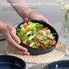 E-far Pasta Bowls Set of 4, 35oz Large Salad Bowl Plate for Dinner Serving, Wide & Shallow Ceramic Stoneware Pasta Plates, Microwave & Dishwasher Safe, Reactive Glaze Textured Stripes, Dark Blue(Starry Blue)
