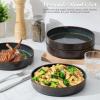 E-far Pasta Bowls Set of 4, 35oz Large Salad Bowl Plate for Dinner Serving, Wide & Shallow Ceramic Stoneware Pasta Plates, Microwave & Dishwasher Safe, Reactive Glaze Textured Stripes, Dark Blue(Blackish Green)
