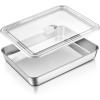 E-far Lasagna Pan with Lid, Stainless Steel Rectangular Cake Baking Pan with Cover, 12⅓x9¾x2 Inch Metal Bakeware Brownie Casserole Oven Tray Sheet, Deep Side & Heavy Duty, Anti-Rust & Dishwasher Safe(12.2×9.5 with lid)
