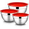 E-far Mixing Bowls With Lids Sets of 5, 10-Piece Stainless Steel Salad Metal Nesting Bowl for Baking Cooking and Prepping, Airtight Lid & Stackable Design, Size 4.6, 3, 2.1, 1.5, 0.7 QT, Black(Red)