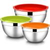E-far Mixing Bowls With Lids Sets of 5, 10-Piece Stainless Steel Salad Metal Nesting Bowl for Baking Cooking and Prepping, Airtight Lid & Stackable Design, Size 4.6, 3, 2.1, 1.5, 0.7 QT, Blue(Multicolor)