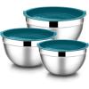 E-far Mixing Bowls With Lids Sets of 5, 10-Piece Stainless Steel Salad Metal Nesting Bowl for Baking Cooking and Prepping, Airtight Lid & Stackable Design, Size 4.6, 3, 2.1, 1.5, 0.7 QT, Black(Dark Blue)