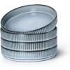 E-far Pasta Bowls Set of 4, 35oz Large Salad Bowl Plate for Dinner Serving Soup, Wide & Shallow Ceramic Stoneware Pasta Plates, Microwave & Dishwasher Safe, Reactive Glaze Texture-Stripe, Matte Black(Dusty Blue)