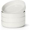 E-far Pasta Bowls Set of 4, 35oz Large Salad Bowl Plate for Dinner Serving Soup, Wide & Shallow Ceramic Stoneware Pasta Plates, Microwave & Dishwasher Safe, Reactive Glaze Texture-Stripe, Matte Black(Speckled White)