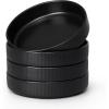 E-far Pasta Bowls Set of 4, 35oz Large Salad Bowl Plate for Dinner Serving Soup, Wide & Shallow Ceramic Stoneware Pasta Plates, Microwave & Dishwasher Safe, Reactive Glaze Texture-Stripe, Matte Black(Matte Black)
