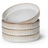 E-far Pasta Bowls Set of 4, 35oz Large Salad Bowl Plate for Dinner Serving Soup, Wide & Shallow Ceramic Stoneware Pasta Plates, Microwave & Dishwasher Safe, Reactive Glaze Texture-Stripe, Matte Black(Creamy Beige)