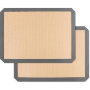 E-far Small Silicone Baking Mats, 2-Pack Nonstick Reusable Silicone Mat for Toaster Oven Pan Baking Cookie, Fit 7.5×10” Rectangle Sheet Tray for Steak, Food Grade & Heat-Resistant, Easy Clean, Gray(15×11 inch)