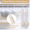 E-far Silicone Cooking Spoon Set of 2, Heat Resistant Kitchen Spoons Utensils Nonstick Mixing Spoon for Baking Stirring Serving, Non-Toxic & Dishwasher Safe (Khaki)(Khaki)