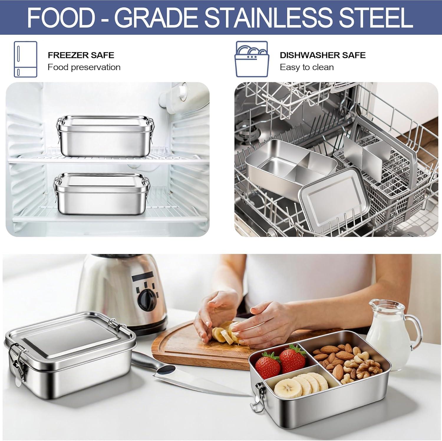 imageEfar 4 Pieces Stainless Steel Bento Box Large 2400ml Metal Lunch Box 81oz LeakProof Lunch Food Container with Lids and Divider Reusable Meal Storage for Camping Picnic Travel Work1