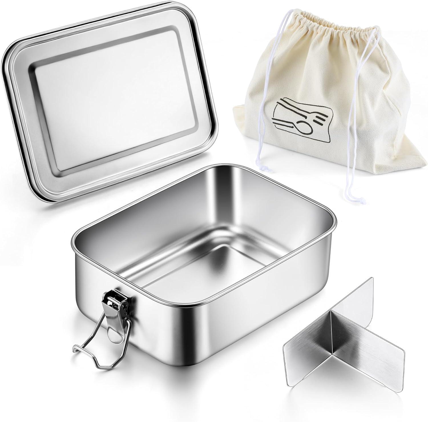 imageEfar 4 Pieces Stainless Steel Bento Box Large 2400ml Metal Lunch Box 81oz LeakProof Lunch Food Container with Lids and Divider Reusable Meal Storage for Camping Picnic Travel Work1