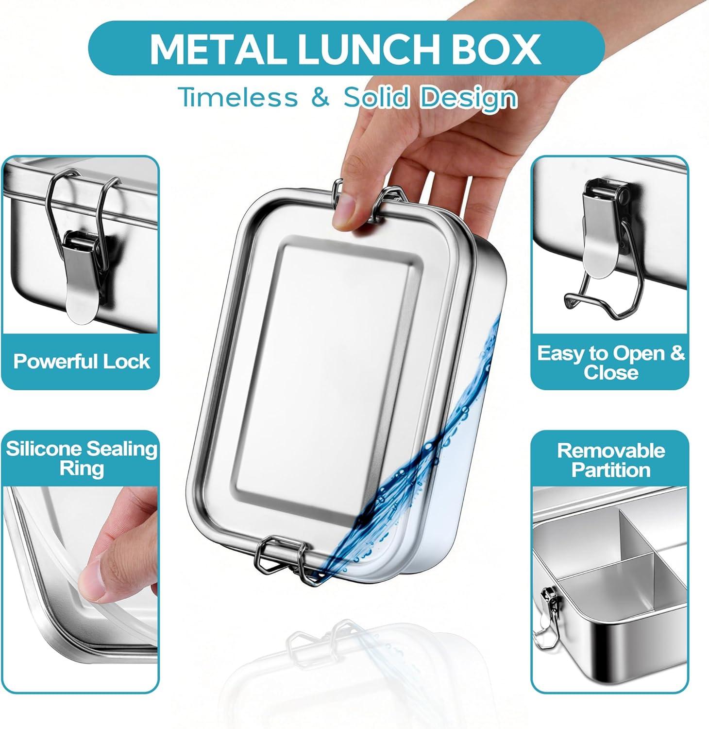 imageEfar 4 Pieces Stainless Steel Bento Box Large 2400ml Metal Lunch Box 81oz LeakProof Lunch Food Container with Lids and Divider Reusable Meal Storage for Camping Picnic Travel Work1