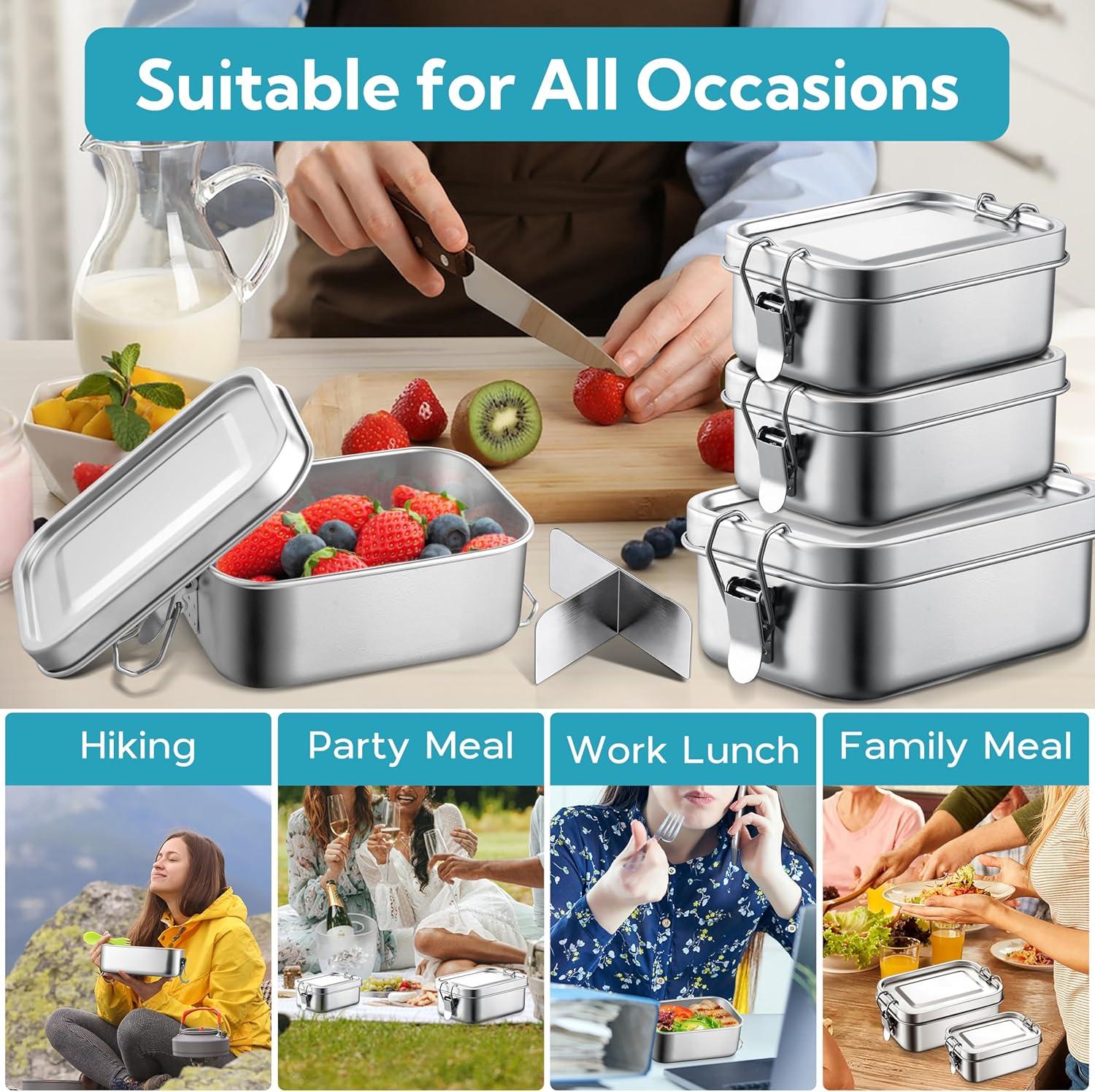 imageEfar 4 Pieces Stainless Steel Bento Box Large 2400ml Metal Lunch Box 81oz LeakProof Lunch Food Container with Lids and Divider Reusable Meal Storage for Camping Picnic Travel Work1