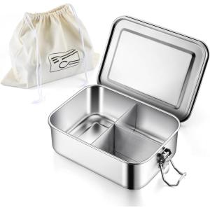 E-far 4 Pieces Stainless Steel Bento Box, Large 2400ml Metal Lunch Box, 81oz Leak-Proof Lunch Food Container with Lids and Divider, Reusable Meal Storage for Camping Picnic Travel Work(1)