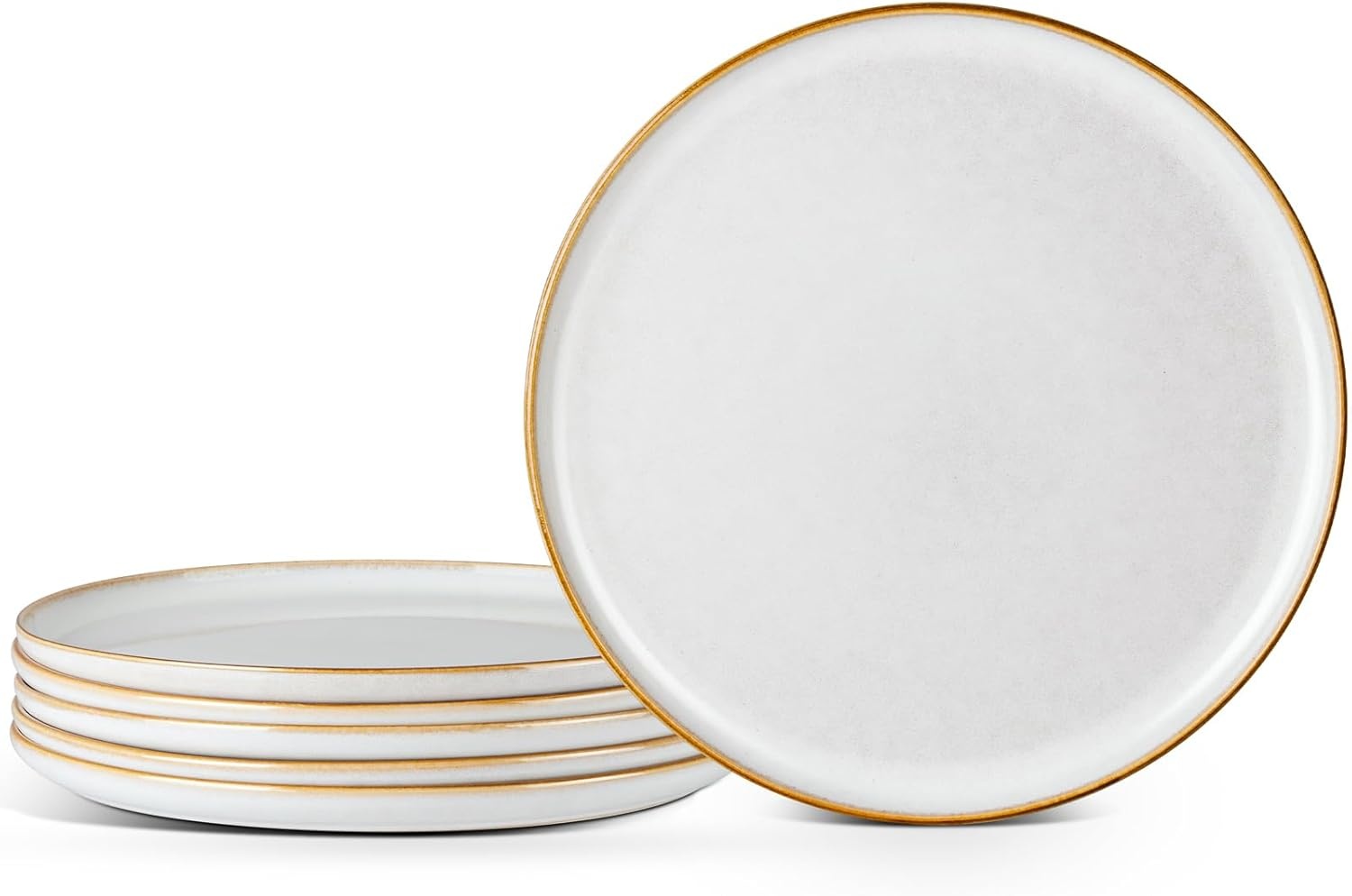 image:imageEfar 102 Stoneware Dinner Plates Set of 6 Large Modern Ceramic Dishes Round Salad Plate for Home Kitchen Restaurant Microwave amp Dishwasher Safe Matte BlackSeashell White