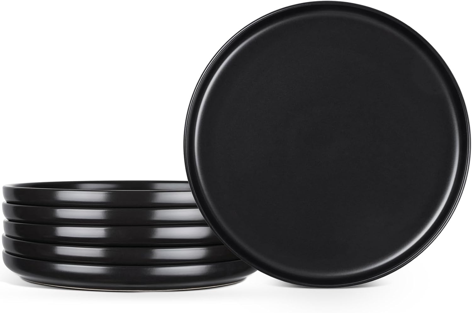 image:imageEfar 102 Stoneware Dinner Plates Set of 6 Large Modern Ceramic Dishes Round Salad Plate for Home Kitchen Restaurant Microwave amp Dishwasher Safe Matte BlackMatte Black