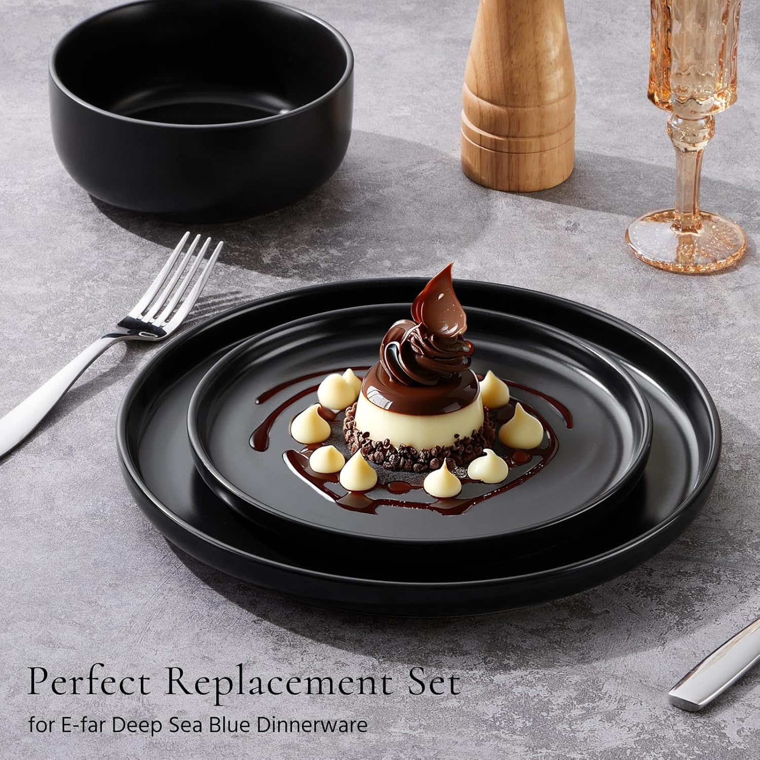 image:imageEfar 102 Stoneware Dinner Plates Set of 6 Large Modern Ceramic Dishes Round Salad Plate for Home Kitchen Restaurant Microwave amp Dishwasher Safe Matte BlackMatte Black