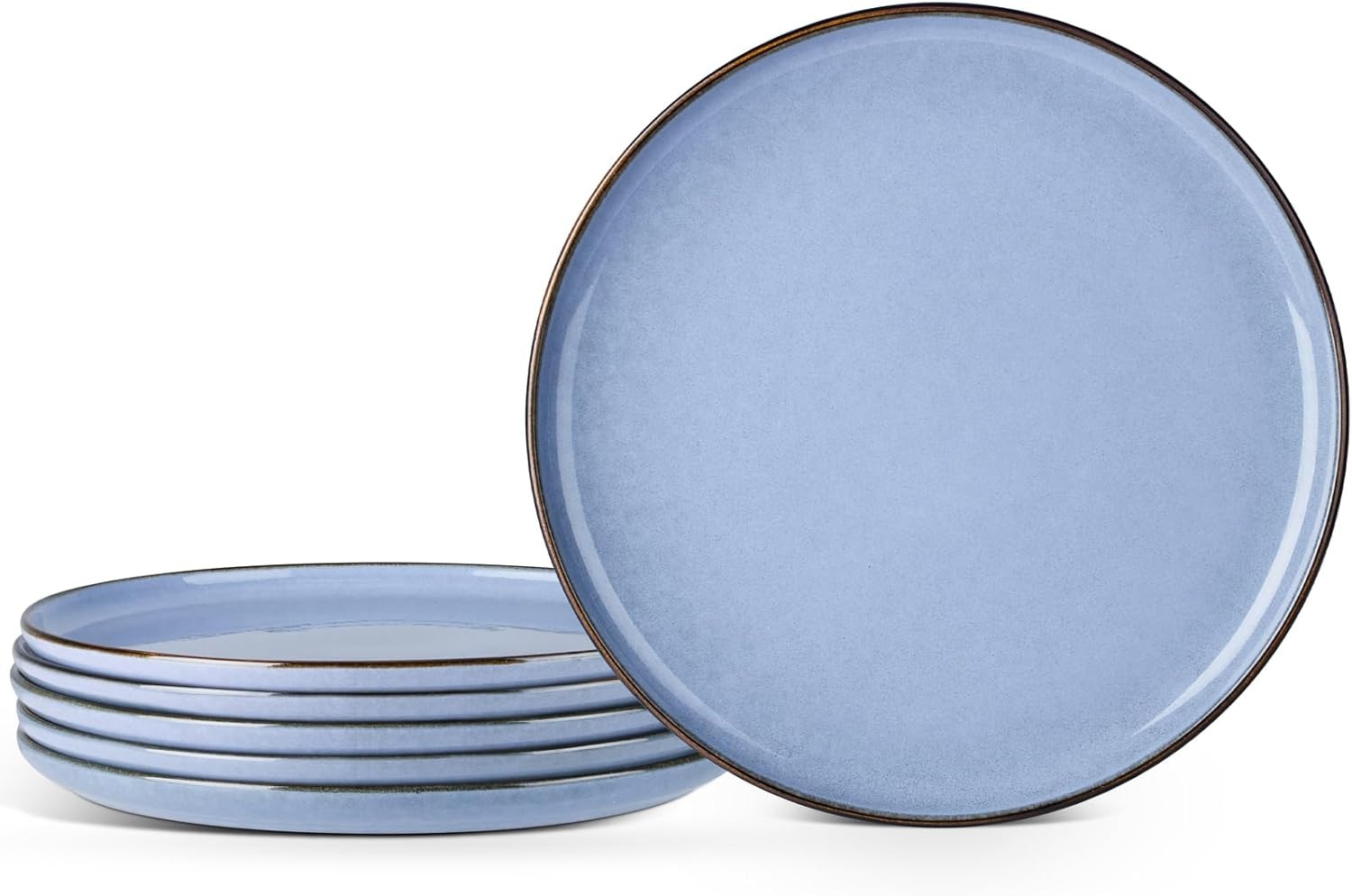 image:imageEfar 102 Stoneware Dinner Plates Set of 6 Large Modern Ceramic Dishes Round Salad Plate for Home Kitchen Restaurant Microwave amp Dishwasher Safe Matte BlackOcean Blue