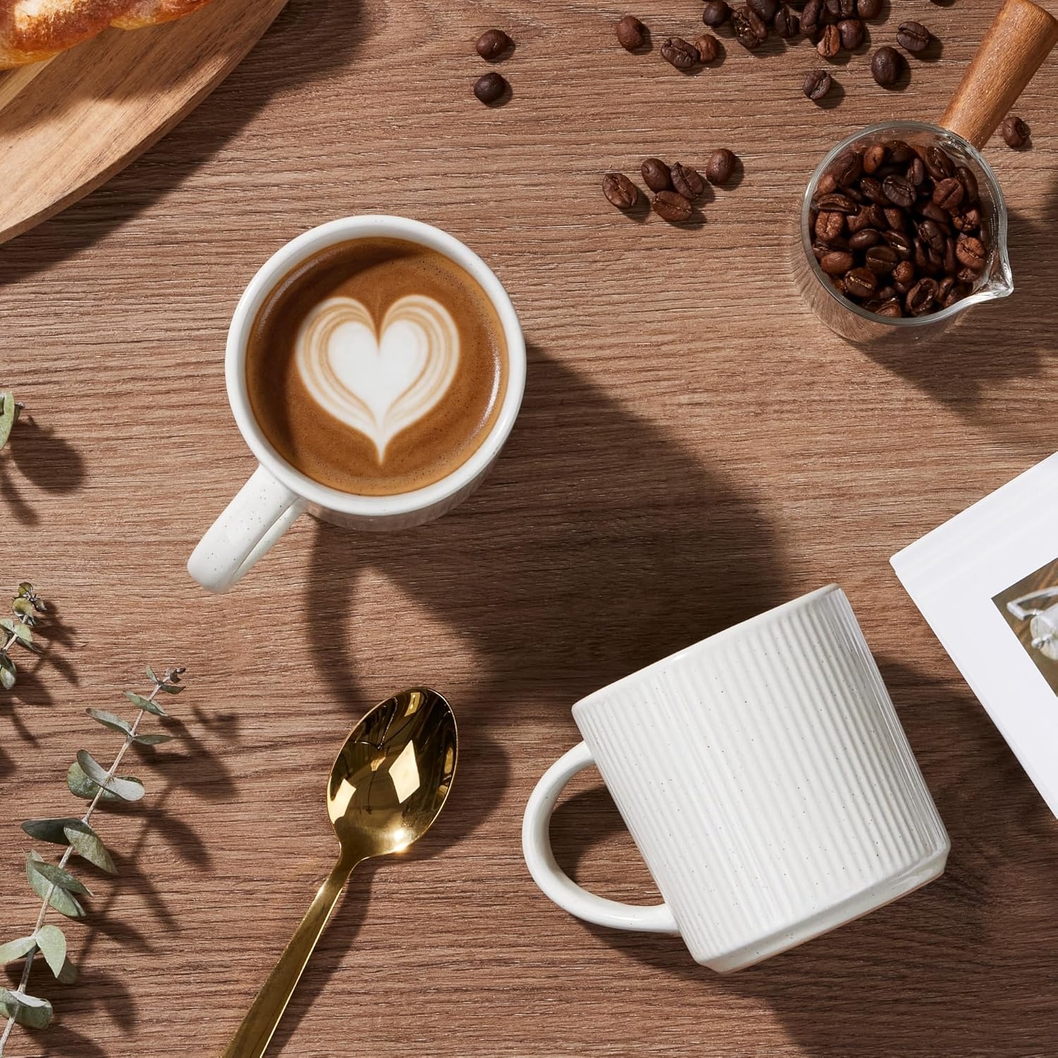 image:imageEfar 12 oz Coffee Mugs Set of 6 Stoneware Coffee Cups with Handle for Man Woman Modern Ribbed Ceramic Tea Mugs for Latte Cocoa Milk Microwave amp Dishwasher Safe Speckled WhiteSpeckled White