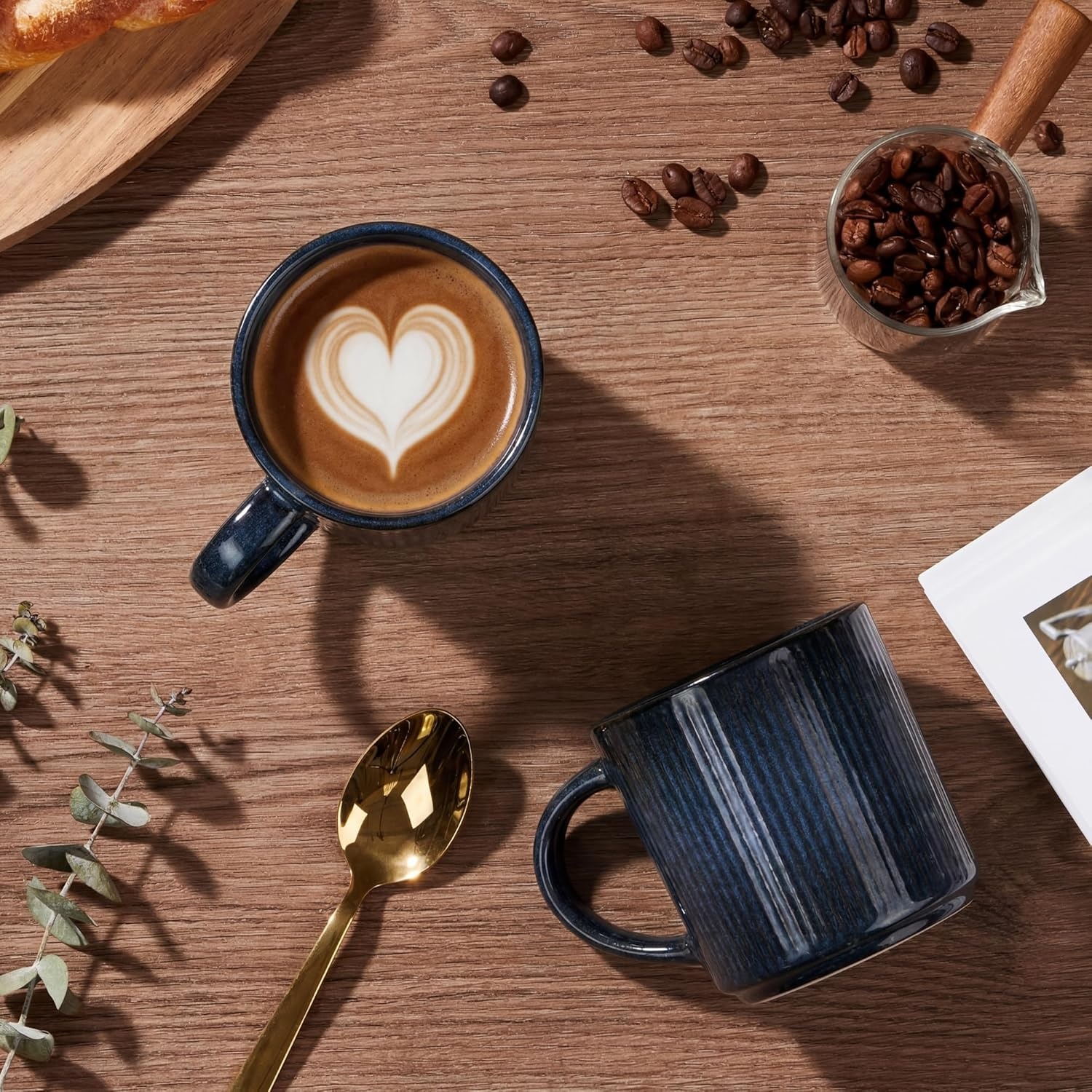 image:imageEfar 12 oz Coffee Mugs Set of 6 Stoneware Coffee Cups with Handle for Man Woman Modern Ribbed Ceramic Tea Mugs for Latte Cocoa Milk Microwave amp Dishwasher Safe Speckled WhiteMidnight Blue