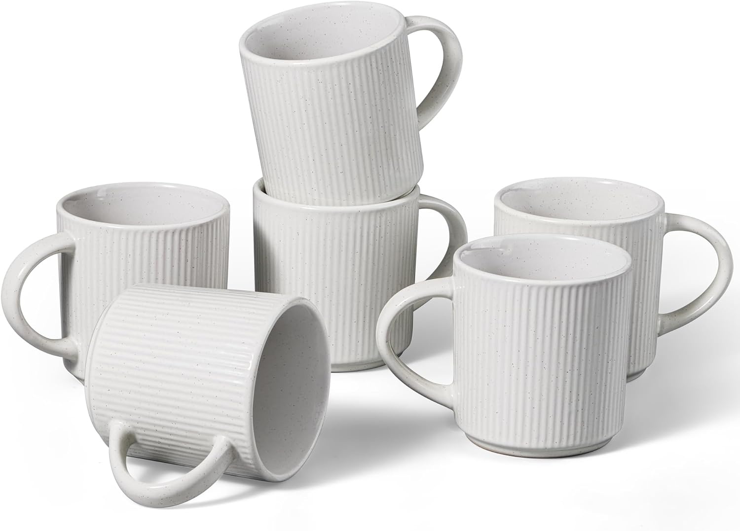 image:imageEfar 12 oz Coffee Mugs Set of 6 Stoneware Coffee Cups with Handle for Man Woman Modern Ribbed Ceramic Tea Mugs for Latte Cocoa Milk Microwave amp Dishwasher Safe Speckled WhiteSpeckled White