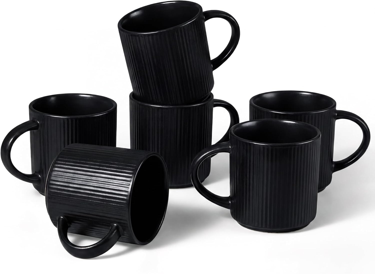 image:imageEfar 12 oz Coffee Mugs Set of 6 Stoneware Coffee Cups with Handle for Man Woman Modern Ribbed Ceramic Tea Mugs for Latte Cocoa Milk Microwave amp Dishwasher Safe Speckled WhiteMatte Black
