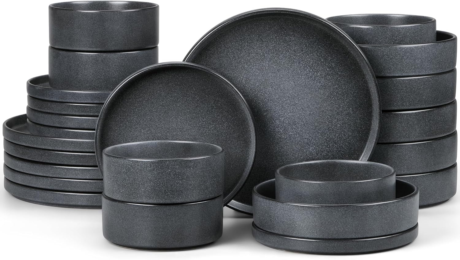 image:imageEfar 6Piece Stoneware Dinnerware Sets Plates and Bowls Set for 2 Kitchen Modern Dishes Set for Everyday amp Formal Chip and Scratch Resistant Microwave amp Dishwasher Safe Speckled GrayDeep Gray