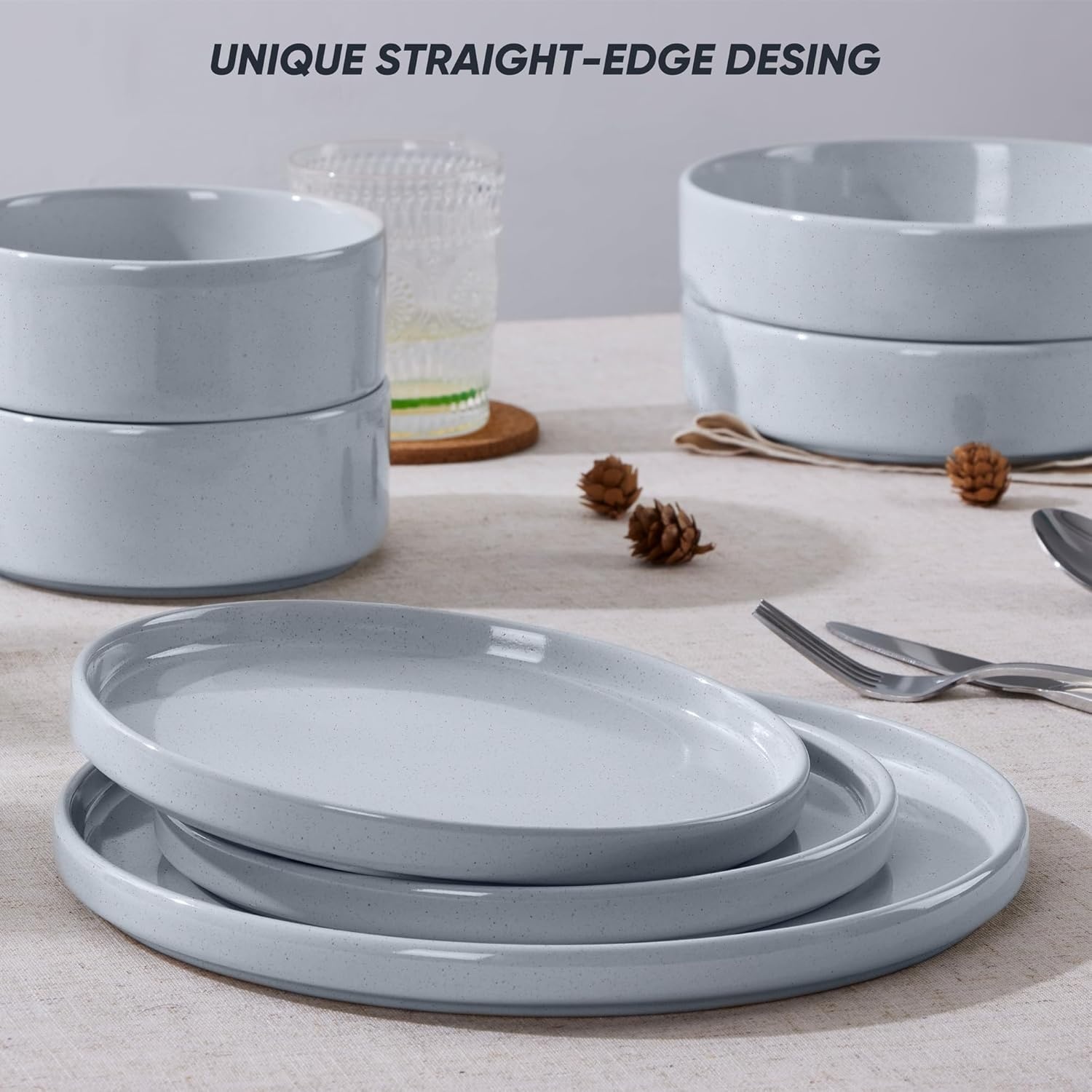 image:imageEfar 6Piece Stoneware Dinnerware Sets Plates and Bowls Set for 2 Kitchen Modern Dishes Set for Everyday amp Formal Chip and Scratch Resistant Microwave amp Dishwasher Safe Speckled GrayHaze Gray