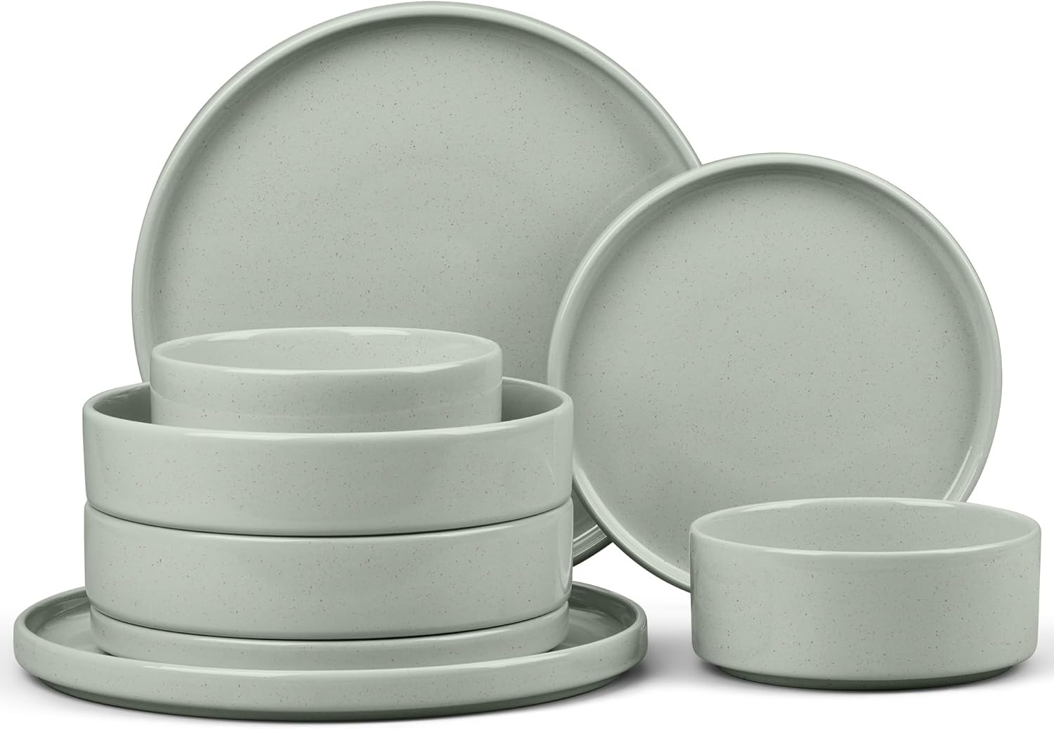 image:imageEfar 6Piece Stoneware Dinnerware Sets Plates and Bowls Set for 2 Kitchen Modern Dishes Set for Everyday amp Formal Chip and Scratch Resistant Microwave amp Dishwasher Safe Speckled GrayMist Green