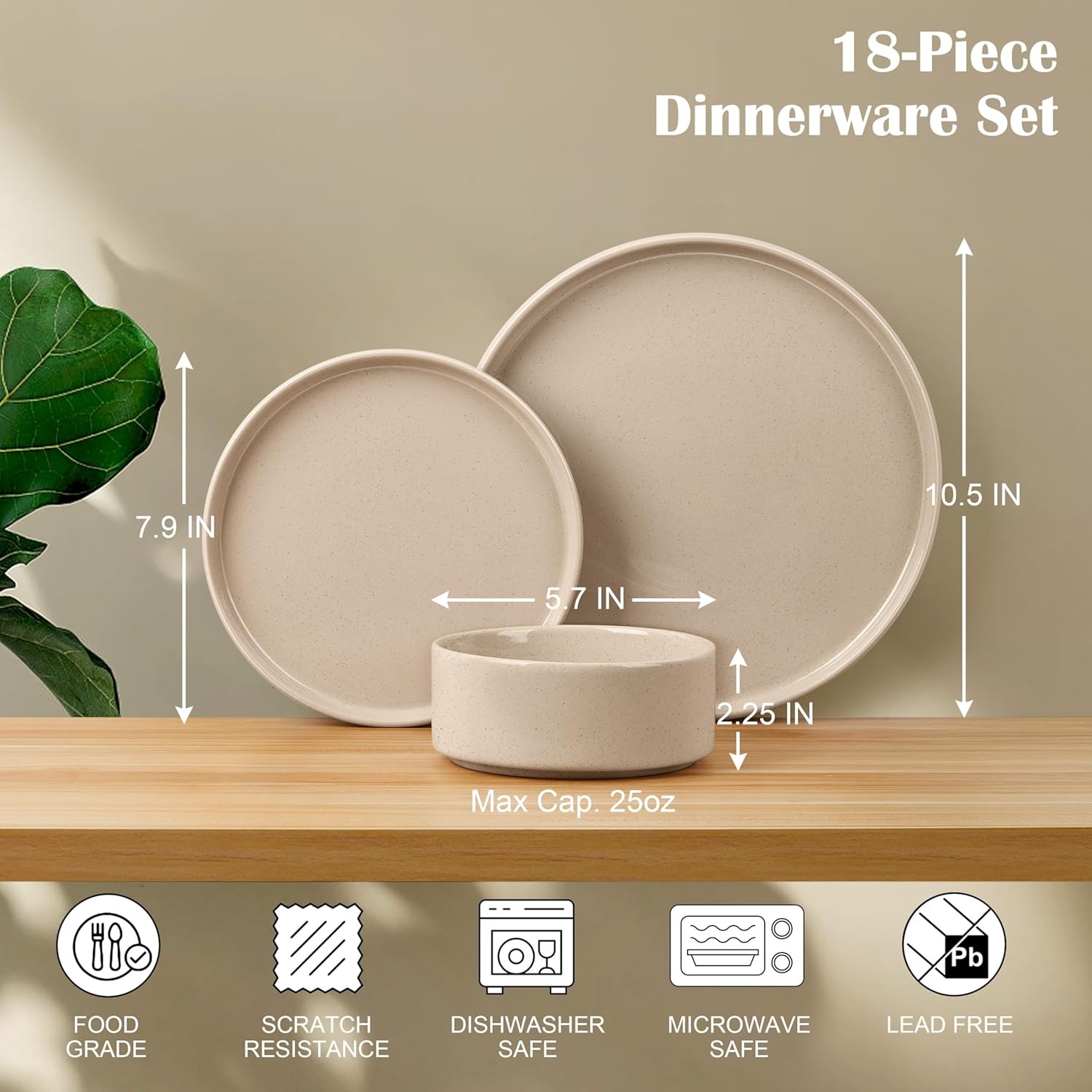 image:imageEfar 6Piece Stoneware Dinnerware Sets Plates and Bowls Set for 2 Kitchen Modern Dishes Set for Everyday amp Formal Chip and Scratch Resistant Microwave amp Dishwasher Safe Speckled GrayBright Khaki