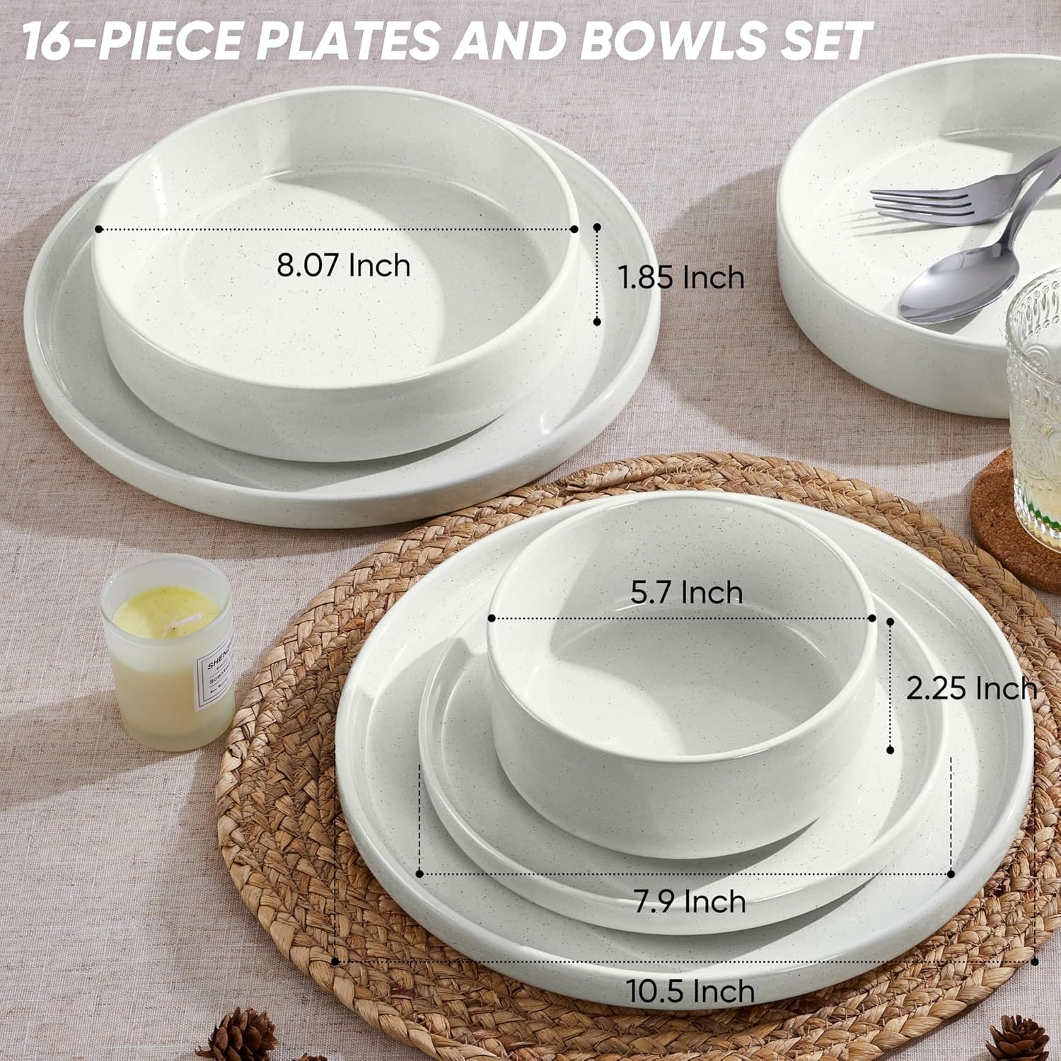 image:imageEfar 6Piece Stoneware Dinnerware Sets Plates and Bowls Set for 2 Kitchen Modern Dishes Set for Everyday amp Formal Chip and Scratch Resistant Microwave amp Dishwasher Safe Speckled GrayStone White