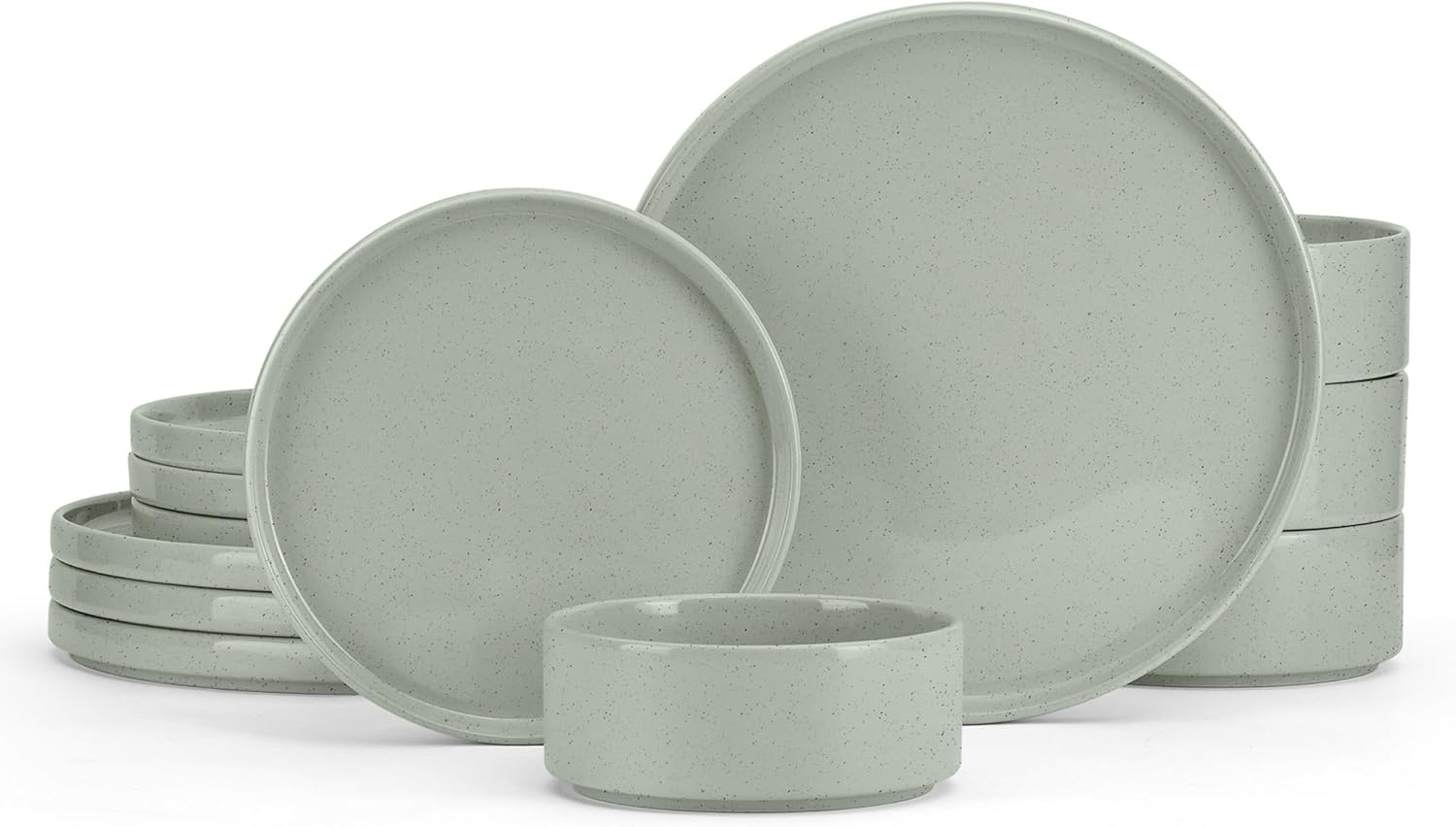 image:imageEfar 6Piece Stoneware Dinnerware Sets Plates and Bowls Set for 2 Kitchen Modern Dishes Set for Everyday amp Formal Chip and Scratch Resistant Microwave amp Dishwasher Safe Speckled GrayMist Green